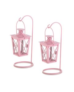 PINK IRON RAILROAD HANGING LANTERN PAIR